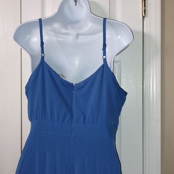Forever Twenty One Forever 21 Boutique blue spaghetti strap pleated dress  Sz L - Picture 6 of 7